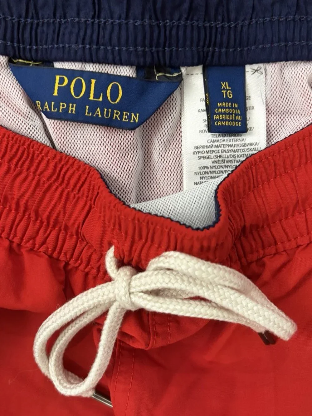 Polo Ralph Lauren Men's XL Red Swim Trunks Navy Waistband Pony Mesh Lined